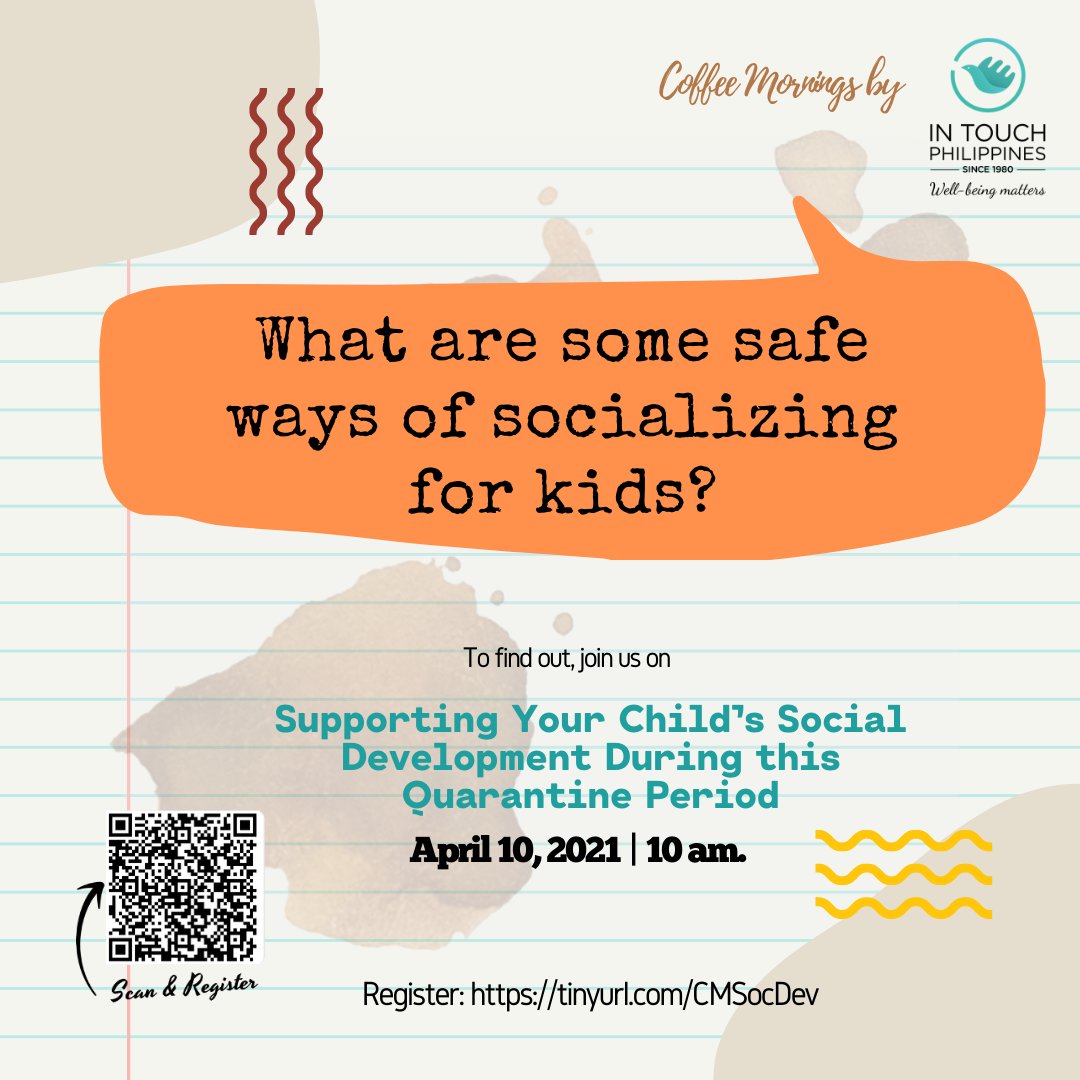Crisis_Line_PH's tweet photo. On April 10, In Touch Community Services, Inc. will be hosting a free webinar entitled “Supporting Your Child’s Social Development During this Quarantine Period.”

To register, visit https://t.co/lvO1ljGExW or catch us live on Facebook on April 10 from 10am - 12nn! https://t.co/gge9o9AK6y