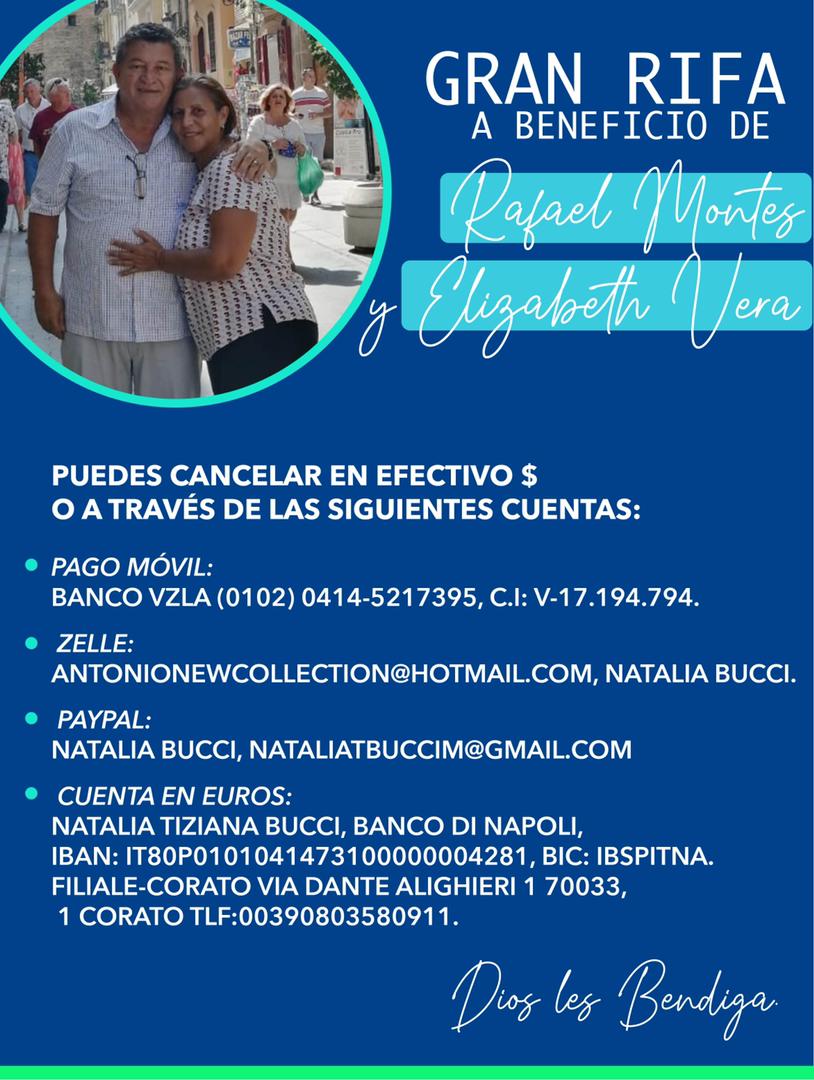 La familia de mi tío Rafael Montes, hermano de mi madre, siguen recaudando fondos para su tratamiento y el de su esposa. Han organizado una rifa. Agradecidos por el apoyo y los RT