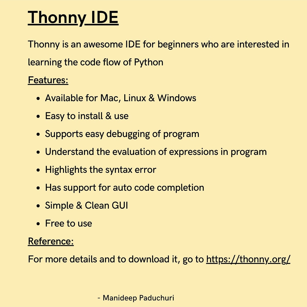 #Thonny #IDE #Python #MAC #Linux #Windows #Debugging #Programming #ComputerScience #Knowledge #DigitalWorks #Udemy #Syntax #SyntaxHighlighting #Free #OpenSource #GitHub #CodeFlow #Gui #EasyInstall #EasyUse