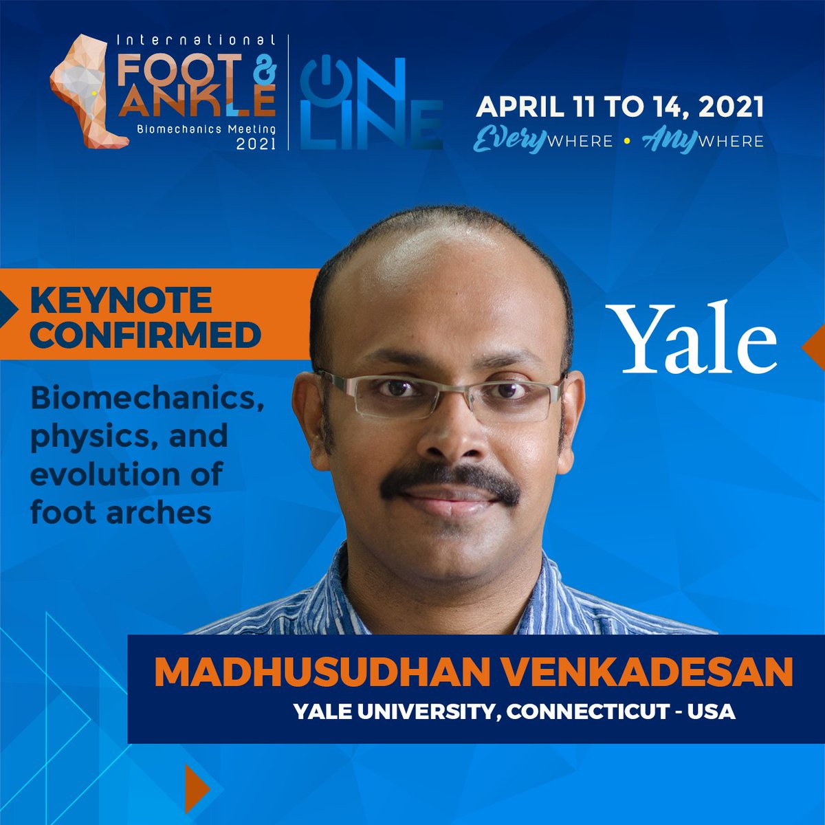 Madhusudhan Venkadesan is an Assistant Professor in the Department of Mechanical Engineering and Materials Science at Yale University and will feature the keynote session "Biomechanics, physics, and evolution of foot arches" during i-FAB 2021 Online.

#fabman #ifab2021