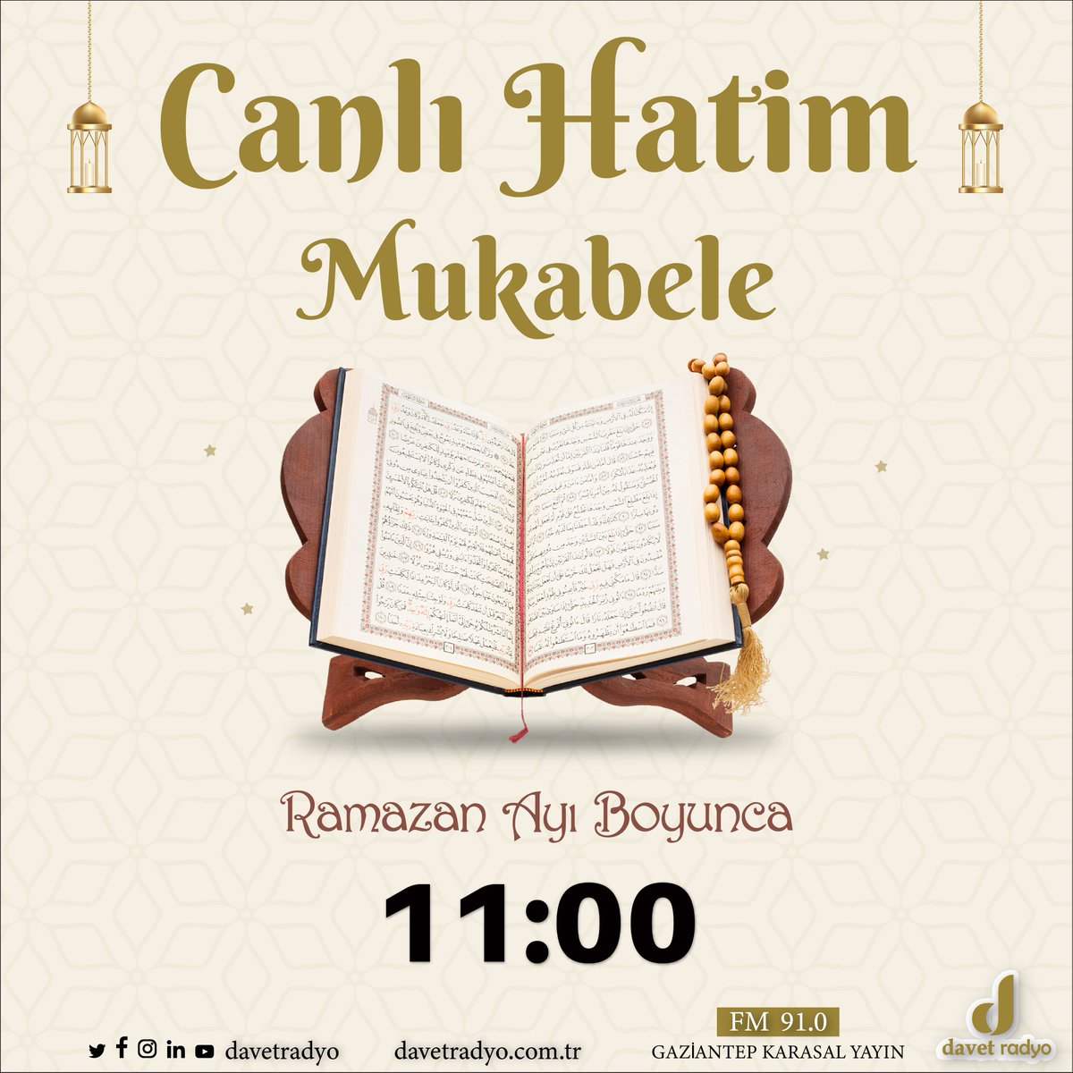 Mukabele programıyla Kur'an-ı Kerim mevsimi Ramazan ayında Davet Radyo'da buluşuyoruz.
#ramazanayi #ramadan #ramazan #Gaziantep #ramadanmobarak #ramazanmubarak #mukabele #mukabeleprogramı #kuranmevsimi