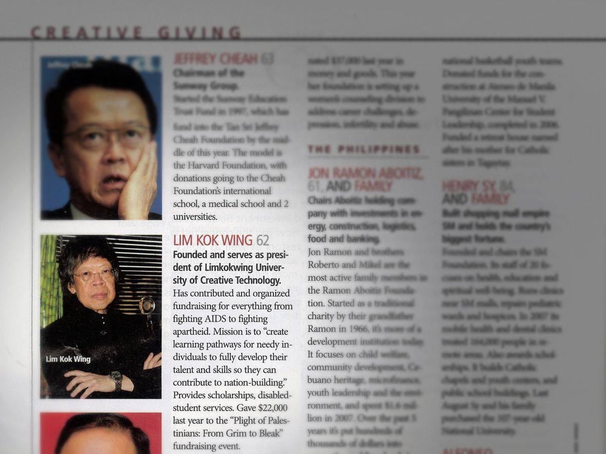 Limkokwing_KCH's tweet photo. Forbes magazine singled out four Malaysians among 48 Asians as Heroes of Philanthropy. Among them is Tan Sri Dato’ Sri Paduka Limkokwing! https://t.co/0OLS5tnAQC