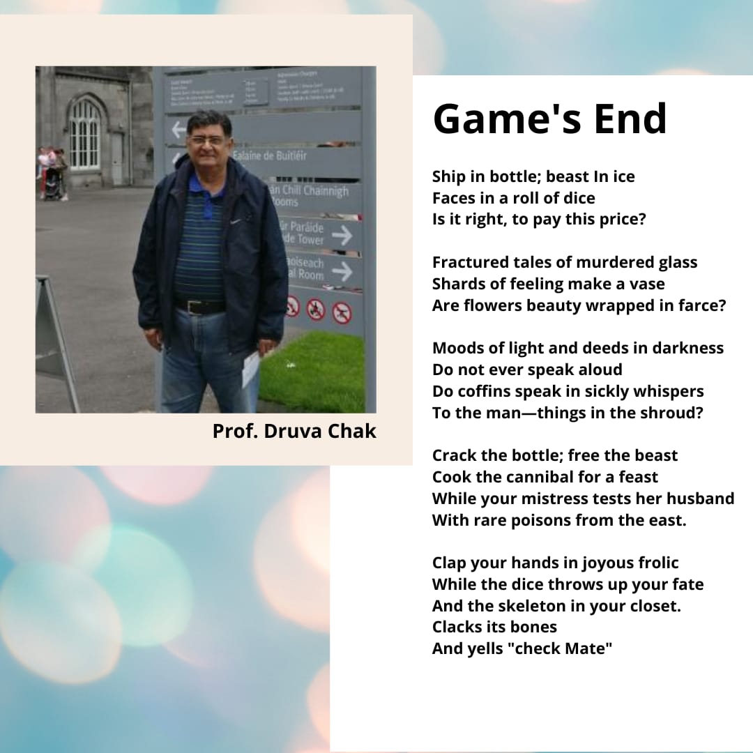 MajlisBimtech's tweet photo. Writing poem is discovering. Game's End is a discovery of what life is and could be. It has a story that resonates what depth is. It is a saga of an endless journey that a man covers.
Majlis proudly presents to you "Game's End" by Prof. Dhruva Chak.
#Majlis #BIMTECH #GameEnd https://t.co/lQRD9j5ggK