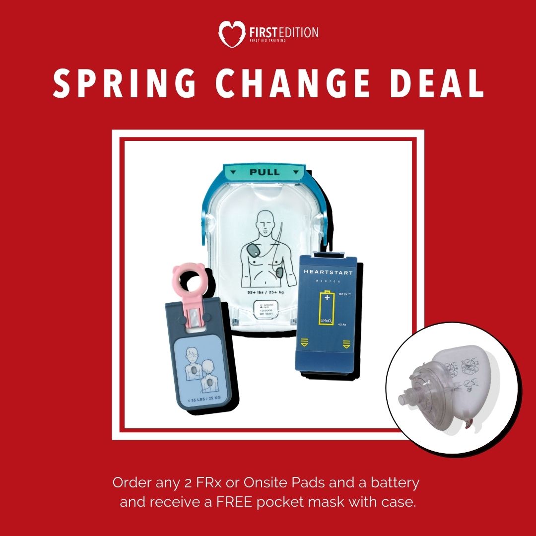 Is ‘check #AED accessory expiry dates’ part of your spring cleaning checklist? If yours are expired, contact us today!

For all of April, order any 2 FRx or Onsite Pads and a battery and receive a FREE pocket mask with case.
 
#beprepared #emergency #aedsaveslives #springcleaning
