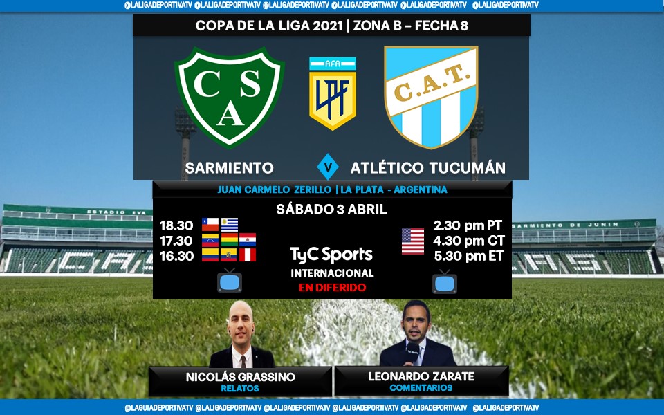 Laguadeportiva1's tweet photo. #CopaDeLaLiga 🇦🇷 | Sarmiento v A. Tucumán
🎙Relatos: @NicoGrassino 
🎙Comentarios: @Leonardo_Zarate 
*🖥🌎 @TyCSports Internacional [Excepto 🇦🇷]
#CopaDeLaLigaEnTYCSports - #CASCAT 
🔃❤

* Televisado En Diferido. https://t.co/tSIMQ6C18i