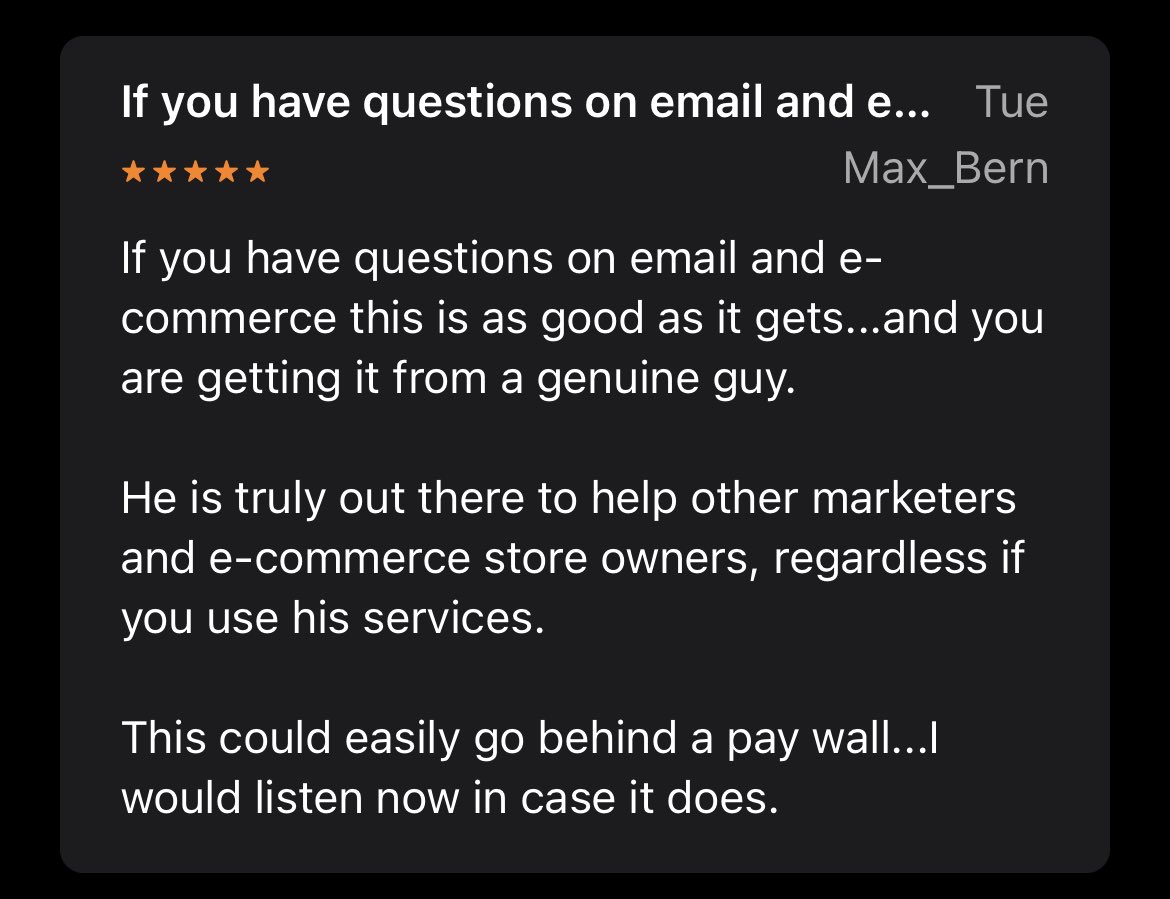 Shameless plug:I just launched a podcast!It’s all about uncovering opportunities within Ecommerce.Helpful for brands, agencies, & freelancers.I’ve released 3 episodes so far & have already received dozens of 5 star reviews.Link below (it’s free) https://kite.link/chase-dimond-podcast