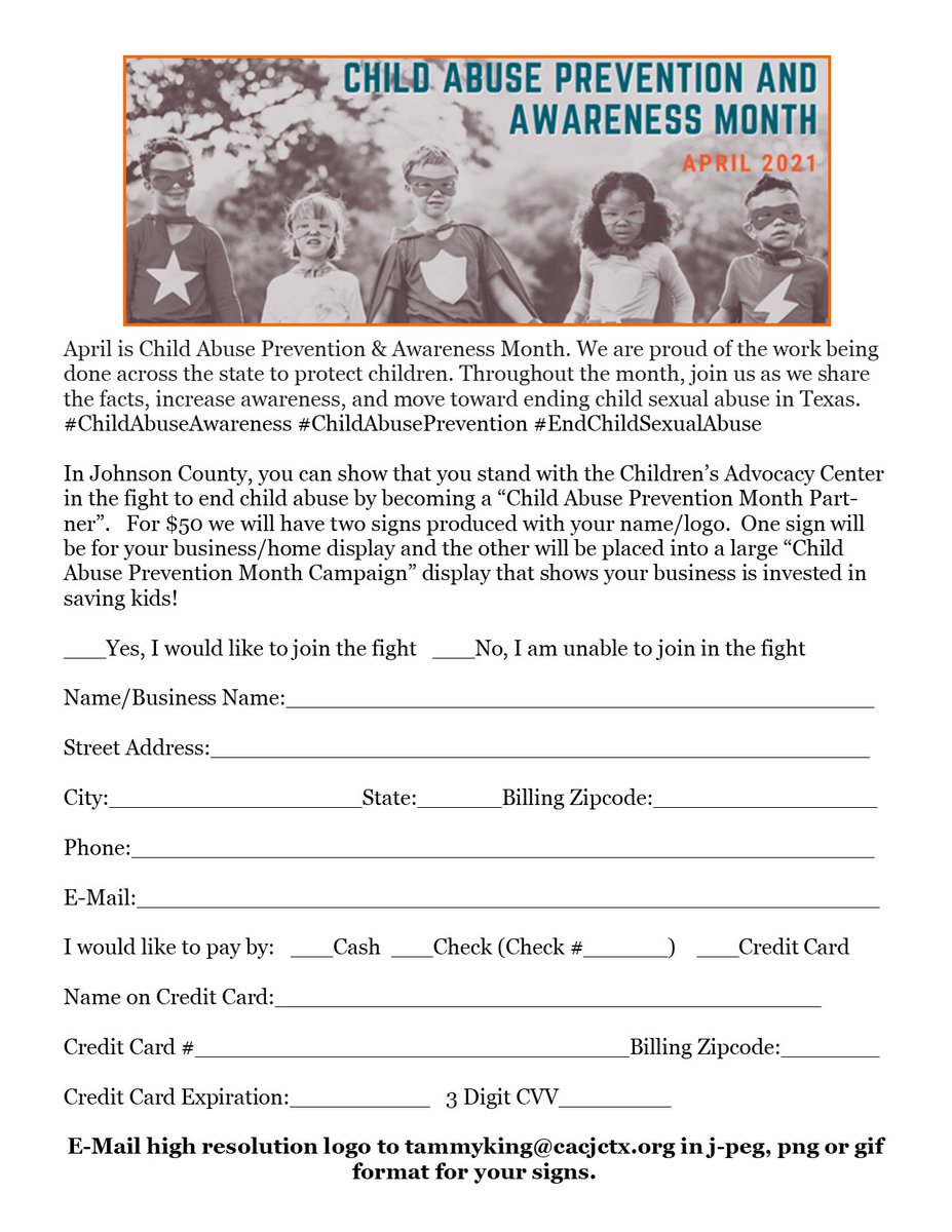 Please join us in the fight to protect our littlest heroes during Child Abuse Prevention Month.   See attached flyer on how you can participate!