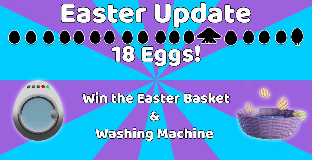 DevHouseUK's tweet photo. The Easter update is here!

There are 18 eggs in total for you to find. 
We also added 6 new pets (12 including the shiny versions)

Join https://t.co/CBIsELBZgQ for more info 
#Roblox #RobloxDev #LaundrySimulator https://t.co/rU6wXjaoEV