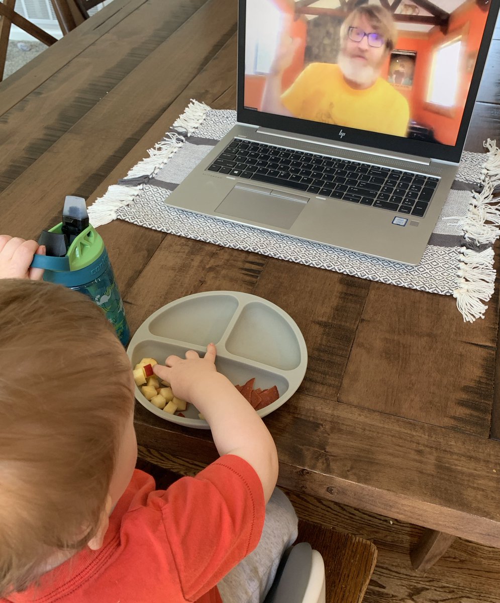 Possibly the youngest virtual attendee at today’s installment of the #DSMbookfestival?! Listening in to national best selling author <a href="/CKlosterman/">Chuck Klosterman</a> moderated by <a href="/CourtneyCare/">Courtney Crowder</a> from home today! #DSMUSA #downtownDSM 📕📗📘