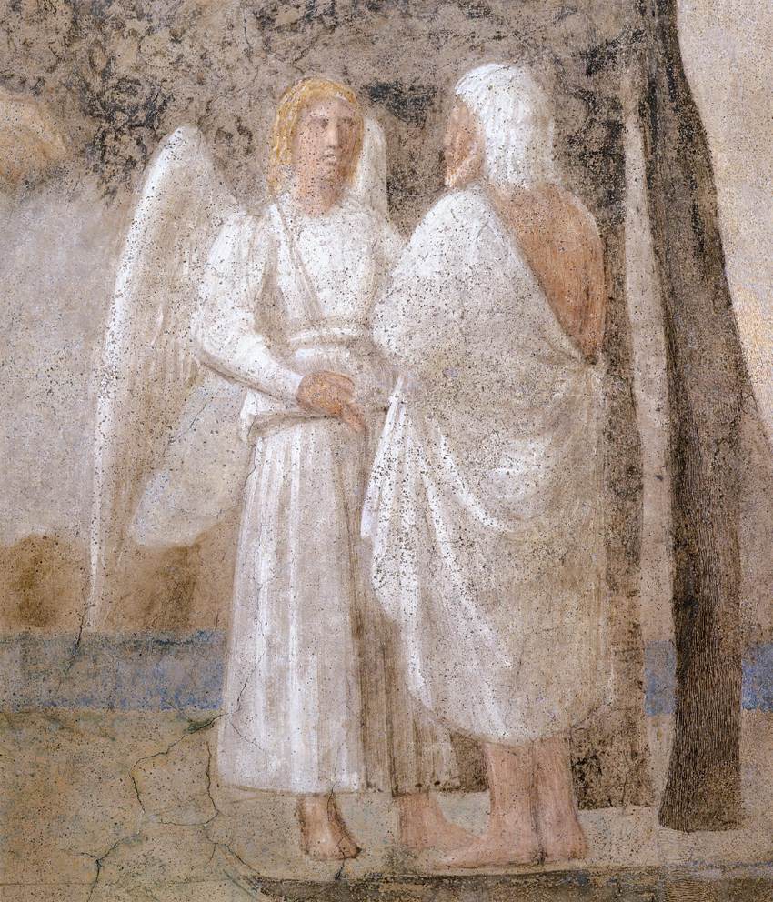  #miniMA140 Set, uno de los hijos de Adán y Eva, con barba y vestido con una túnica blanca, se va andando hasta las puertas del Paraíso (de dónde fueron expulsados sus padres) para preguntarle al ángel qué deben hacer. Lo vemos al fondo de la pintura.