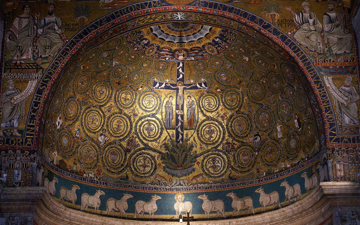  #miniMA140 En el ábside de San Clemente en Roma, el mosaico nos muestra las ramas del árbol de la vida que brotan de la cruz de Cristo.El árbol que da fruto, que da vida.