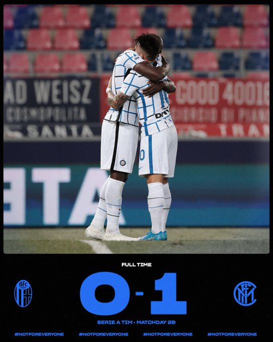Skor akhir Bologna 0-1 Inter Milan 