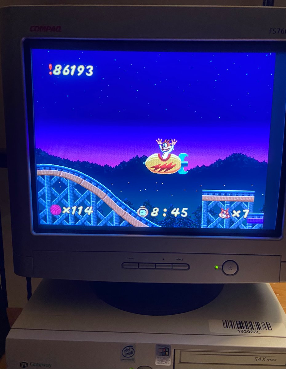 zSDollz's tweet photo. By building an old computer to play Warcraft 2, my fiancé unintentionally built a portal to Hell that runs Super Bubsy, and it handles like total 💩! #bubsy #superbubsy https://t.co/LMYxPxsbxI