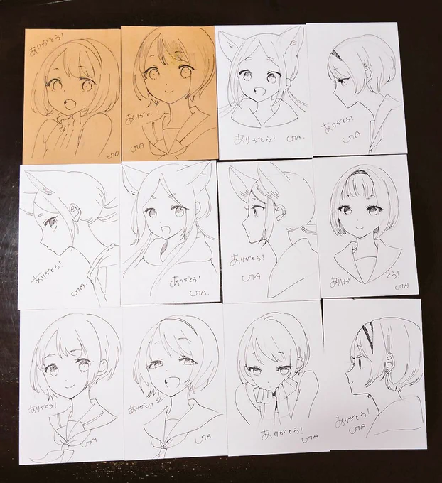 ブースで本買ってくれた人にオマケで入れるメッセージカード描いてました 