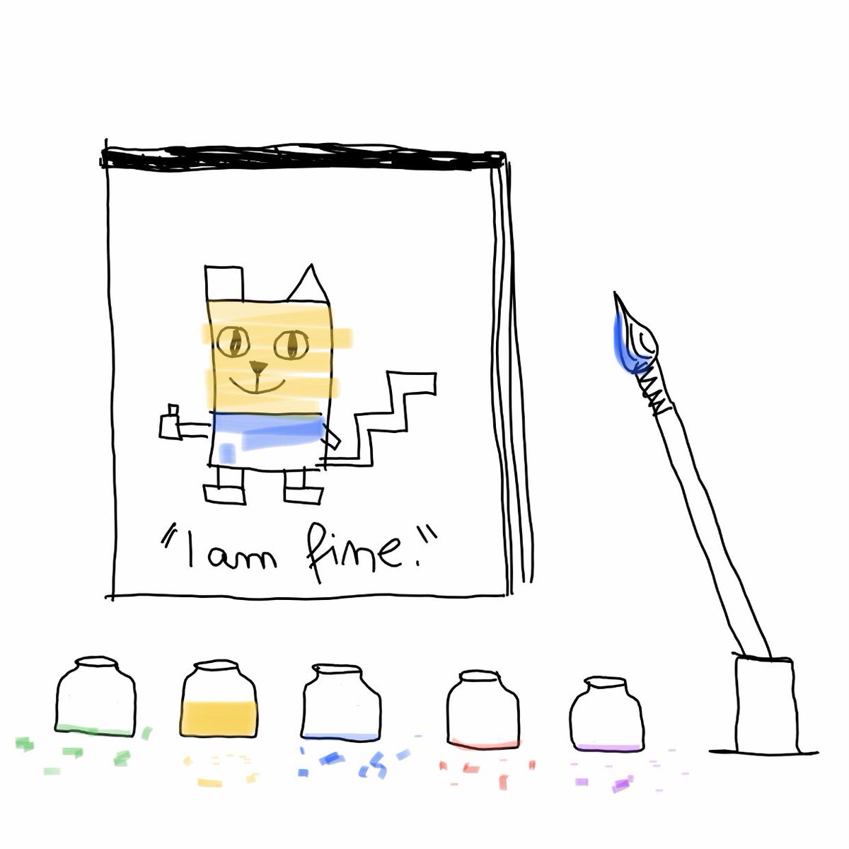 i_am_fine_cat's tweet photo. “I am fine.” Feeling incomplete.
#unfinished #feelingempty #ink #paint #empty #paintedtoomany #eastereggs #eastereggpainting #leftme #incomplete
#optimism #fearless #iamfine #publicpersona #panic #anxiety #depression
#sketch #cartoon #comic #comics #webcomic #webcomics https://t.co/m5MPPEU2T9
