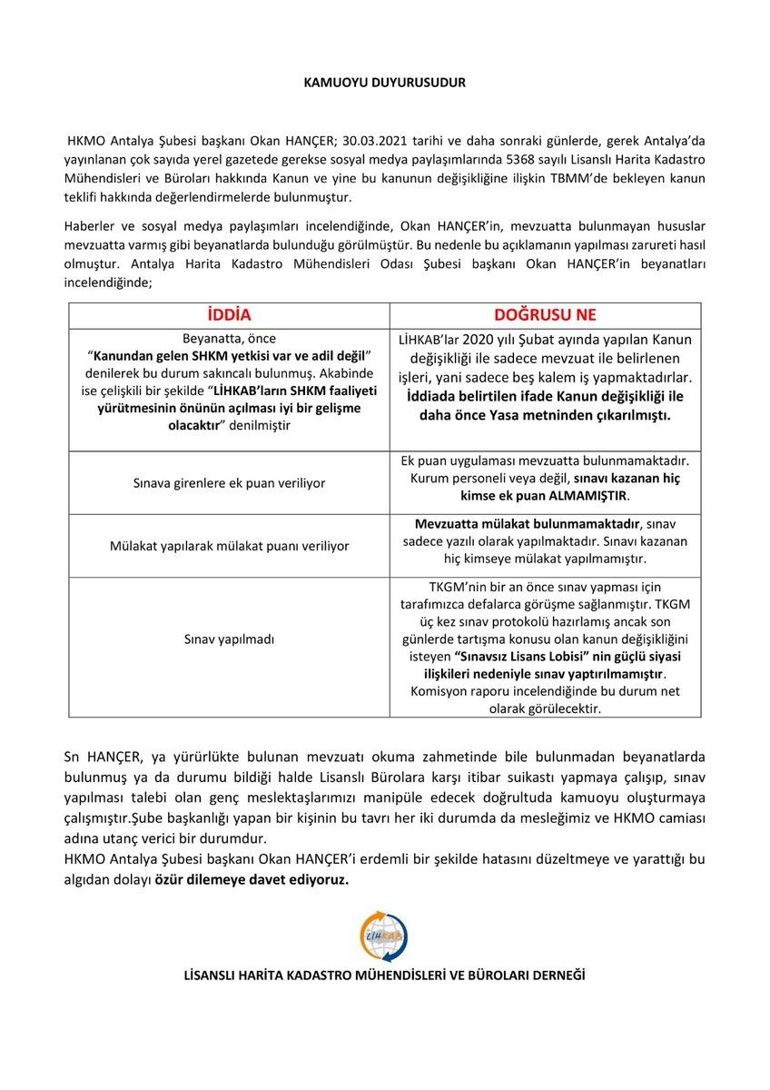Son zamanlarda, Lisanslı Mühendislere karşı mesnetsiz iddialar nedeniyle bu kamuoyu duyurusunu yapma zorunluluğu doğmuştur.

Bizler Lisansımızı #YalanlaDeğilSınavla aldık.
Bunun bilinmesini istiyoruz.