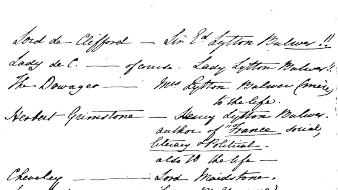 The fractious marriage between the Bulwer-Lyttons had been the talk of London since 1839, when Rosina based the character Lord de Clifford on her husband in "Cheveley, or the Man of Honour." Contemporaries clearly registered shock at this scandal!  https://www.google.com/books/edition/Cheveley_Or_The_Man_of_Honour/f2tA8oXTNGcC