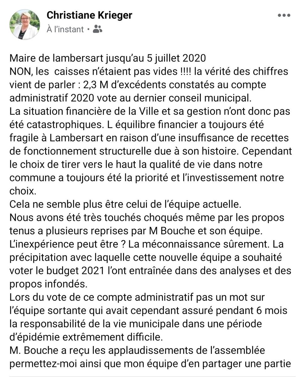 #Lambersart Communiqué de Christiane Krieger, ancienne maire de @VilleLambersart de 2018 à 2020
Non, les caisses n'étaient pas vides !!!