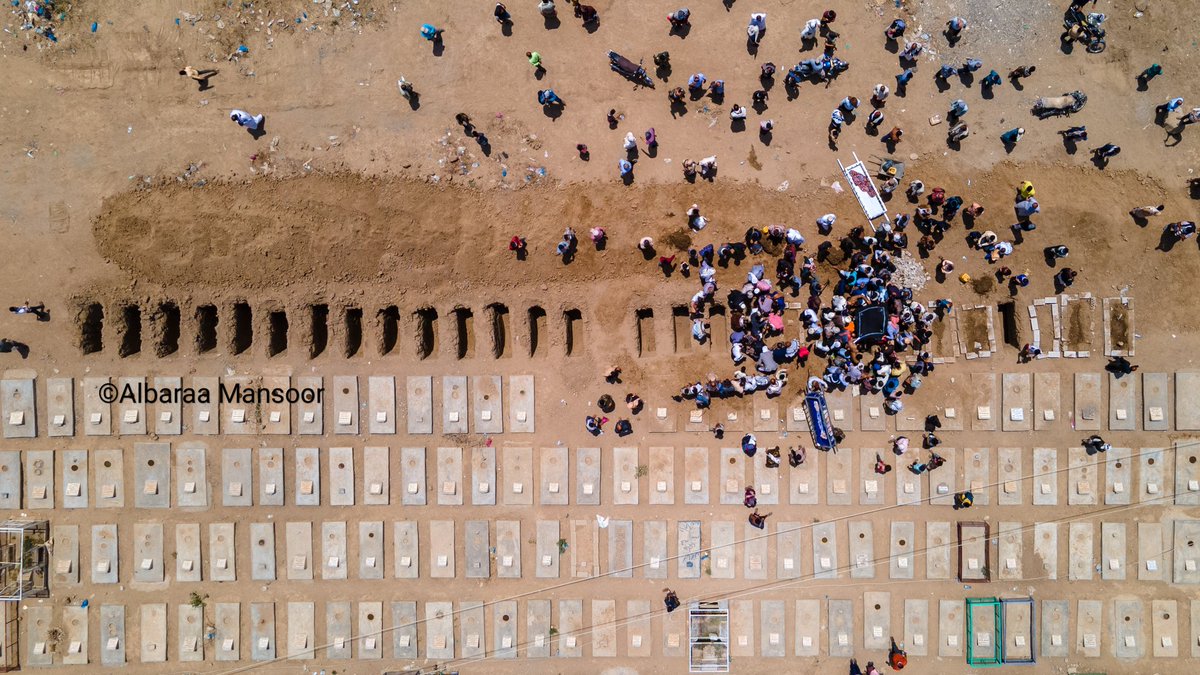 Albaraa_Mansoor's tweet photo. This picture may summarize the catastrophic health situation in Taiz city of Yemen .
 I took it today during burying a Covid_19 epidemic victim.
 these open graves duged up this morning, eight of them are already reserved for other deceased !
#Yemen #COVID19 #Taiz https://t.co/8hEVa57CJJ