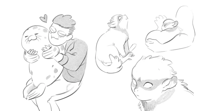 stream requests!!  a happy Toasty feat. excellent seal plush Freckles, some baby voa, and Tselah's dads being gooshy &lt;3 