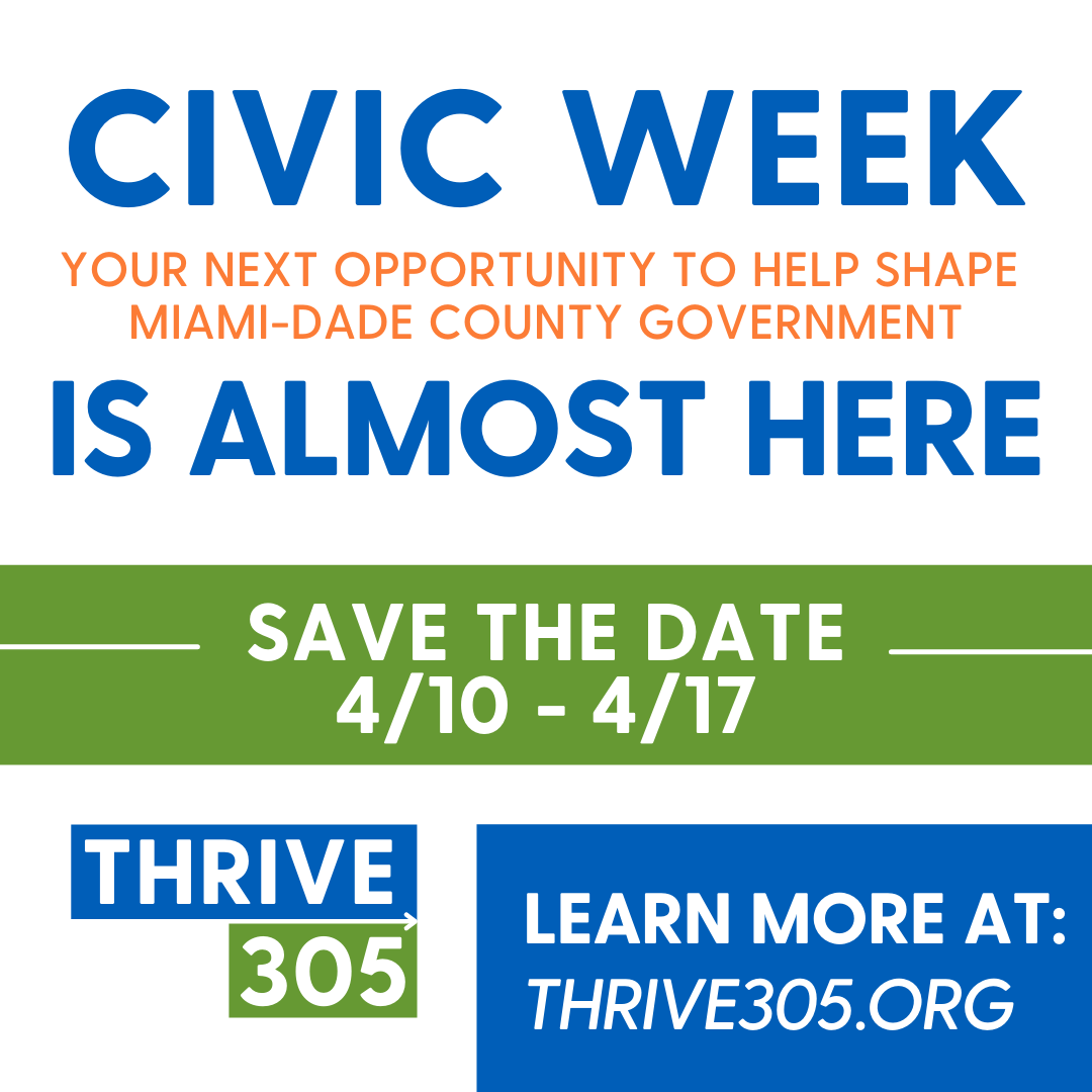 ✅We have analyzed the data from our Countywide survey and are eager to dig deeper during #CivicWeek, April 10-17. ✅Together, we will build community solutions and ensure all Miami-Dade county residents can thrive. Learn more at thrive305.org