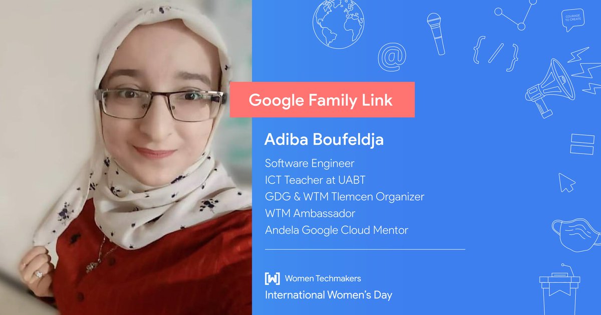 Our second speaker in this edition of #iwd is 🔥 <a href="/Adiba_Boufeldja/">Adiba Boufeldja 🇩🇿</a> She will talk about Google Family Link let's welcome her ladies 💕
#IWD2021
#IWDAlgeria
#Couragetocreate