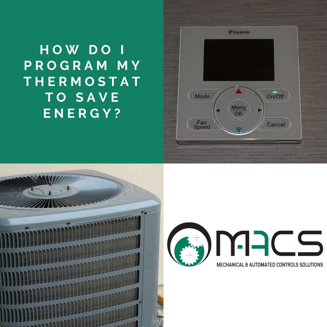 Setting your thermostat at 10 to 15 degrees lower for 8 hrs/day can lower ur energy consmpn by 5-15 %.  Visit macstechs.com to learn more
#ASKMACSTECHS #HVAC #sustainability 
#EnergyCosts #EnergyBills #Thermostat #SmartThermostat #GreenAppliances #EnergyEfficient