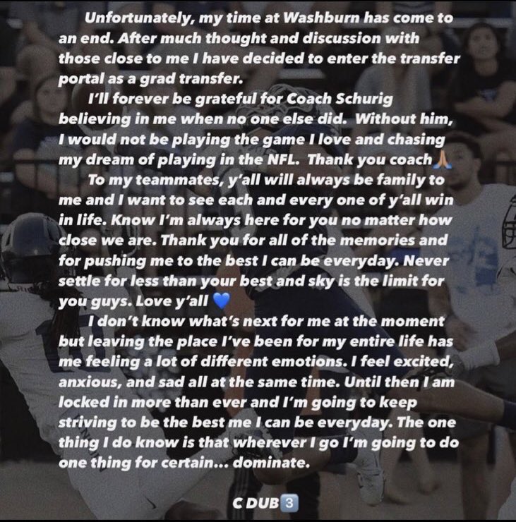 Thank you Washburn family for a great 4 years🎩💙