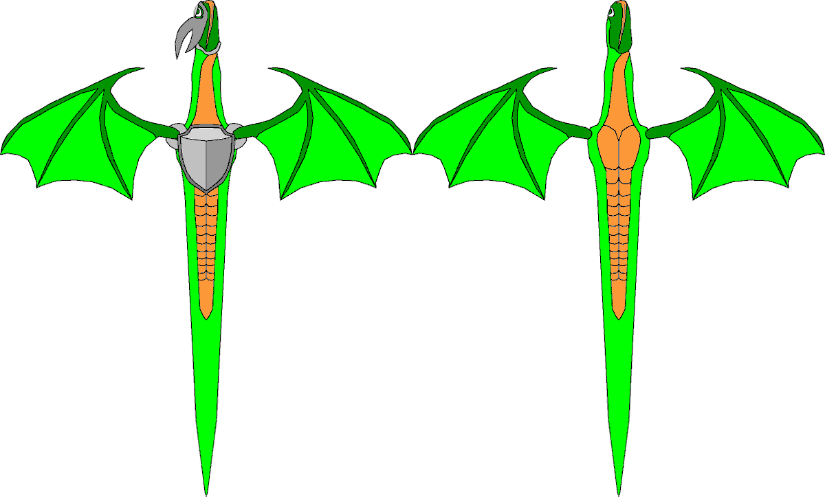 Here's a better view of Shield Dragon, both with and without the armor, since I put in more detail into it that gets covered up by the armor.