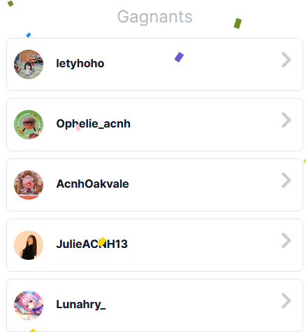 MILLEKA4's tweet photo. Et voici les gagnant(e)s ! Félicitations à vous 5 @letyhoho @Ophelie_acnh @AcnhOakvale @JulieACNH13 @Lunahry_ 
Je vous laisse m'envoyer un petit mp avec la collection d'objet sanrio que vous souhaitez 🍀🥰 https://t.co/rf6HlxxDiy