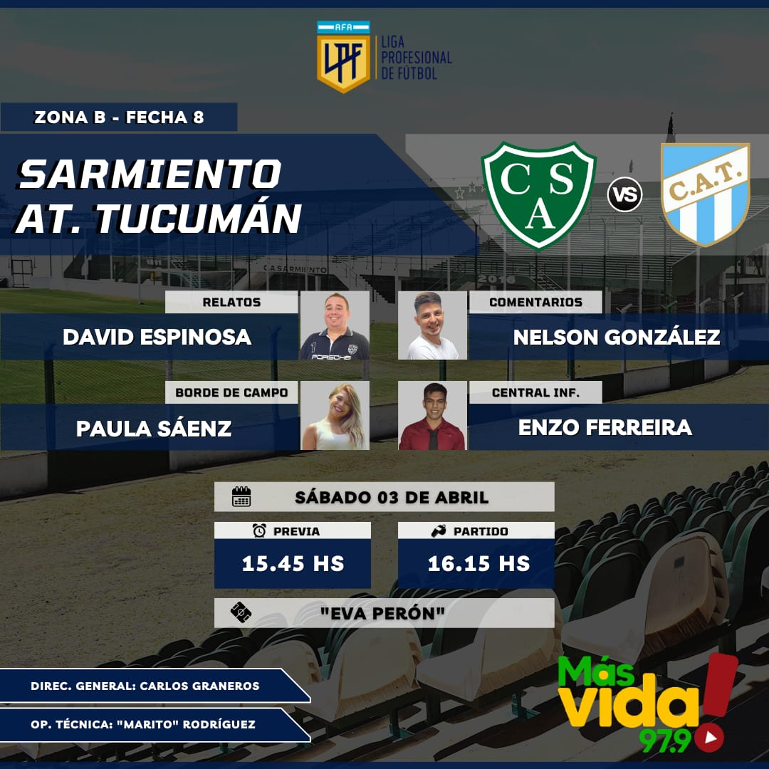 deportivomasOk's tweet photo. YA LLEGAMOS PARA VOS...
@CASarmientoOf vs @ATOficial
Por RADIO MÁS VIDA 97.9
🗣️🎙️📻 @ryedavisito32 @hnelsongonzalez @malevo97 @PaulitaSaenzOk #MaritoRod https://t.co/Mmp7ZwRJEH