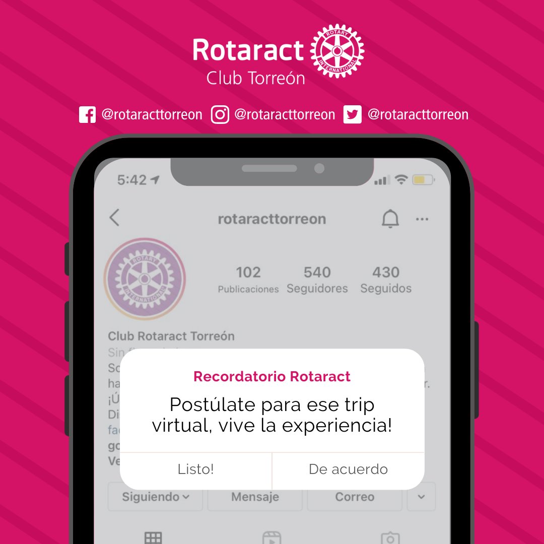 RotaractTorreon's tweet photo. Tienes 1 notificación 🔔 
#D4110 #rotaract #rotaractclub #rotaracttorreon #rotaractmexico #rotaryinternational #rotaryabreoportunidades #notificaciones #recordatorios #torreon #comarcalagunera https://t.co/K2mMzDgX9i