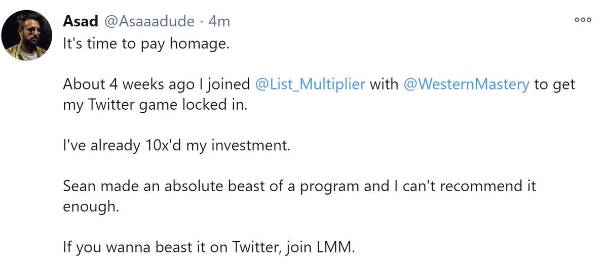 If you have a sizeable audience, LMM can give you wild returns quickly

Ask <a href="/Asaaadude/">Asad</a>   - who made a 5 figure month his very first month from LMM (from $0 the month before)

Questions before it opens again? DM me at <a href="/WesternMastery/">Sean ℵ</a>