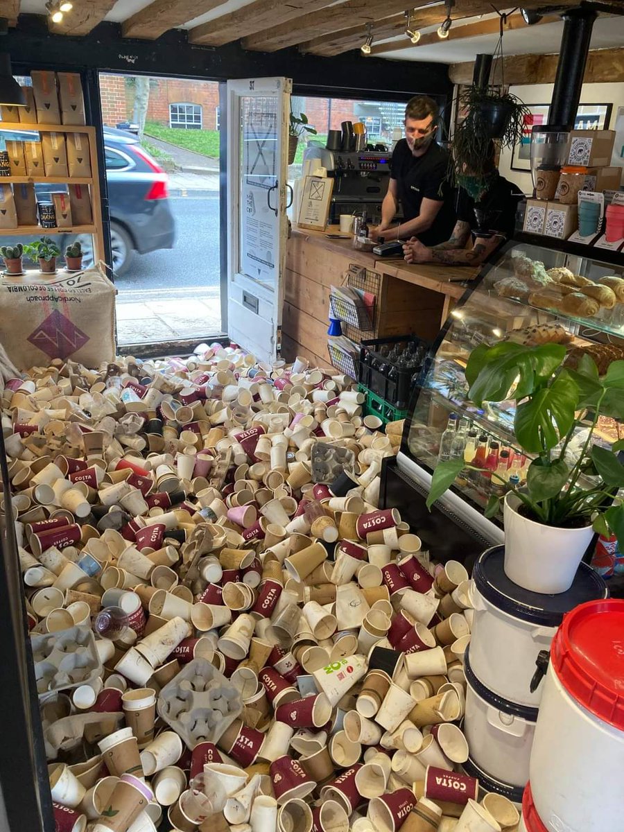 Coffee shop Otto's Coffee House &amp; Kitchen has decided to go cup free, and only serve people who bring their own. To dramatise why, they've been collecting waste cups - 91% of which nationwide DON'T get recycled - and have today filled their store with them.