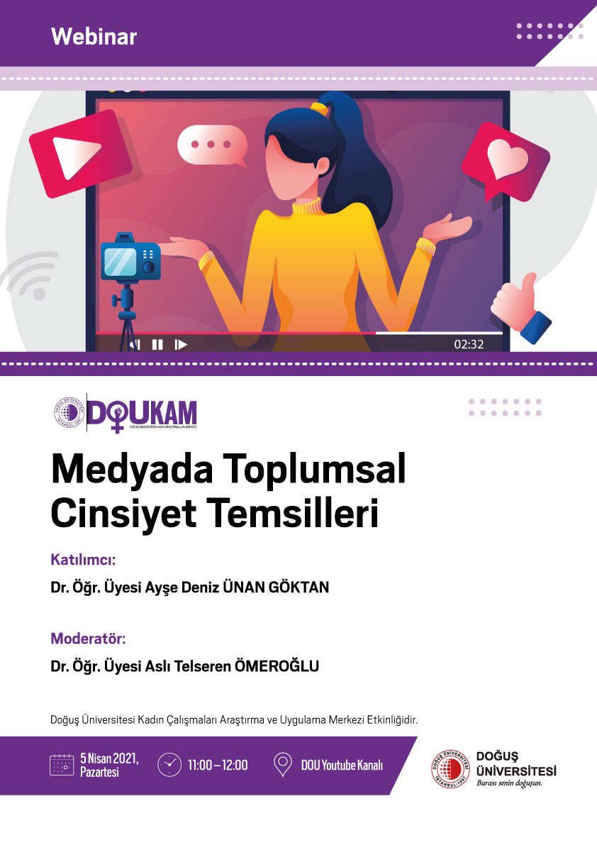 Doukam’ın düzenlediği, medyada toplumsal cinsiyet temsilleri üzerine tartışacağımız webinara davetlisiniz.