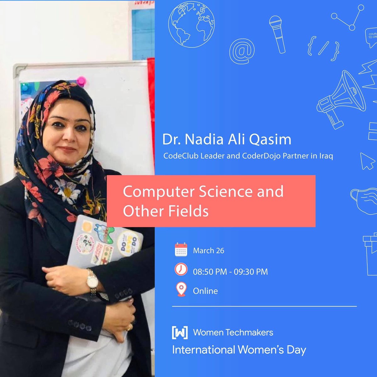 gdgnajaf's tweet photo. We had a brilliant #IWD21 this year with our inspirational ladies speakers, @zalmeraj @nadiaali3000 @RayanZahab and #BatoolHussain Thanks for all their efforts and to all who attended✨🇮🇶
#IWD2021 #CourageToCreate #WTM21 #womenTechmakers https://t.co/wNEPFccpvt