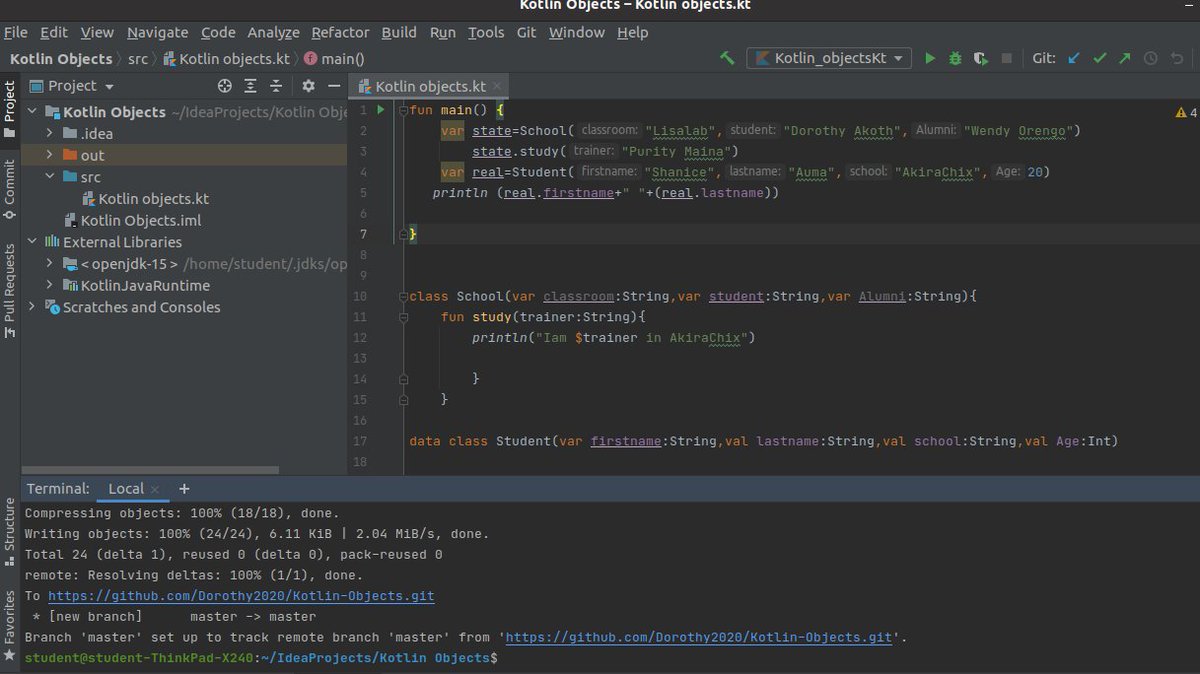dorothy_techy's tweet image. Day6 of #100DaysCode. Practising on #Kotlinclasses and #objects .
github.com/Dorothy2020/Ko…
#womenintech
#womenwhocode
#codeHive2021