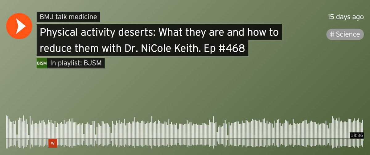 BJSM_BMJ's tweet image. Looking for a teaser on what you can expect to hear at the #AMSSM virtual summit?

Physical activity deserts: What they are and how to reduce them with @nicolekeithphd one of the keynote speakers

Pod: ow.ly/v84w50EapjI

Summit: ow.ly/81dc50EapjG