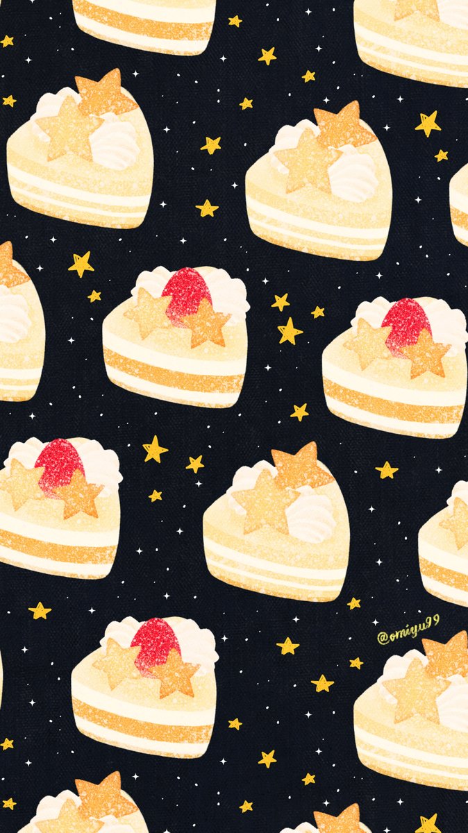 Omiyu お返事遅くなります 星空ケーキな壁紙 Illust Illustration 壁紙 イラスト Iphone壁紙 ケーキ 星 食べ物 Star Cake