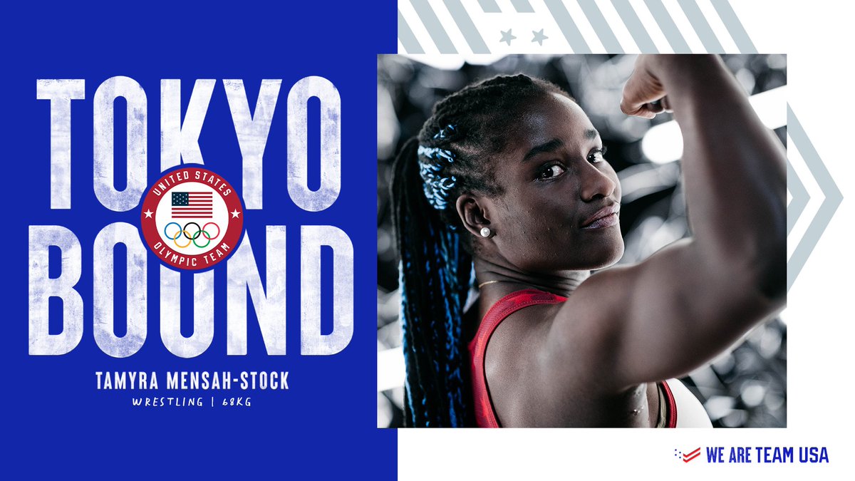 Tokyo Bound graphic with wrestler Tamyra Mensah-Stock pictured. 
