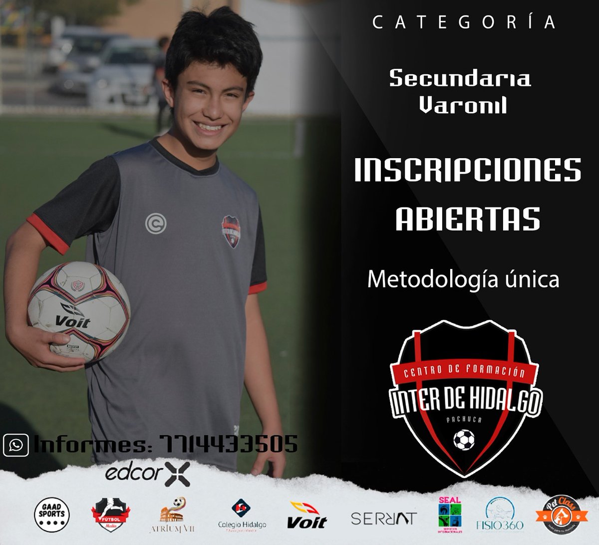 hidalgo_inter's tweet photo. Se parte de la categoría Secundaria varonil 🧒🏻⚽👌🏻
¡INSCRIPCIONES ABIERTAS! ✅📲
Método Integral Único en Pachuca. ⚽🔴⚫
#YoSoyInter #ExperienciaInter #EstoEsInter https://t.co/t52KeRj20H