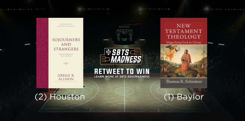 SBTSadmissions's tweet photo. Let's get this #SBTSMadness party going for the weekend! First matchup is between Gregg Allison and @DrTomSchreiner with some great books by @crossway. Here we go! RT to win. https://t.co/tfUUjyojlz