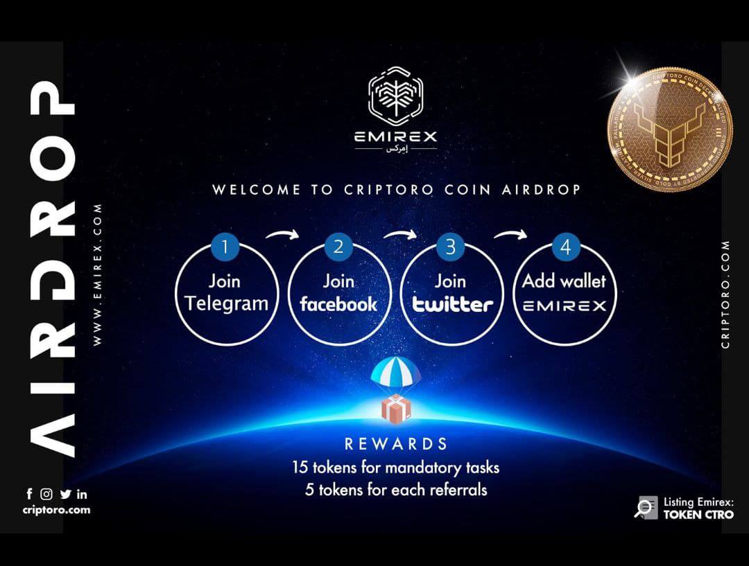 CriptoroEs's tweet image. 👋👋Welcome to the Criptoro Airdrop:
1️⃣ Telegram group and channel.
2️⃣ Facebook, like and share the pinned post with hashtags #Criptoro #Bitcoin #Ethereum.
3️⃣ Follow Twitter, like and retweet the pinned tweet with hashtags #Criptoro 
Rewards:
15 CTRO
5 CTRO for each referral.