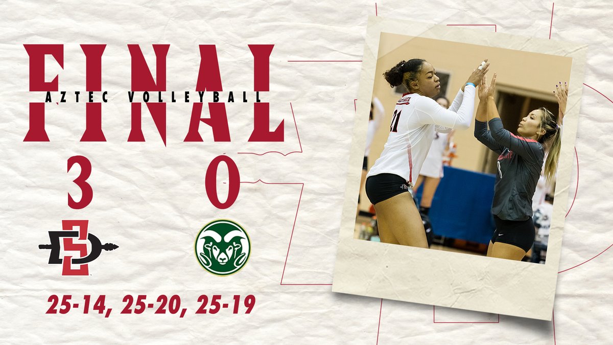 Volleyball score graphic - SDSU 3, Colorado State 0 - 4/3/21
