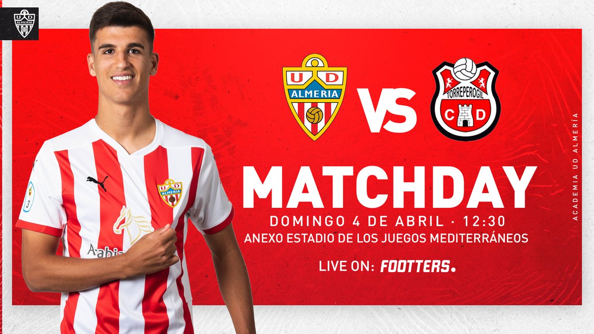 ⚔️ ¡HOY JUGAMOS! ⚽️

🆚 <a href="/CDTorreperogil/">CD Torreperogil</a>.
⌚️ 12:30 h.
📍 Anexo del Estadio de los Juegos Mediterráneos.
🚪 Puerta cerrada.
📺 @footters.
🏆 Última jornada de la primera fase del grupo IX-A de la Tercera División.

#UDABTorreperogil

#AlmeríaNuncaSeRinde

#AcademiaUDA 🦁🔴⚪️