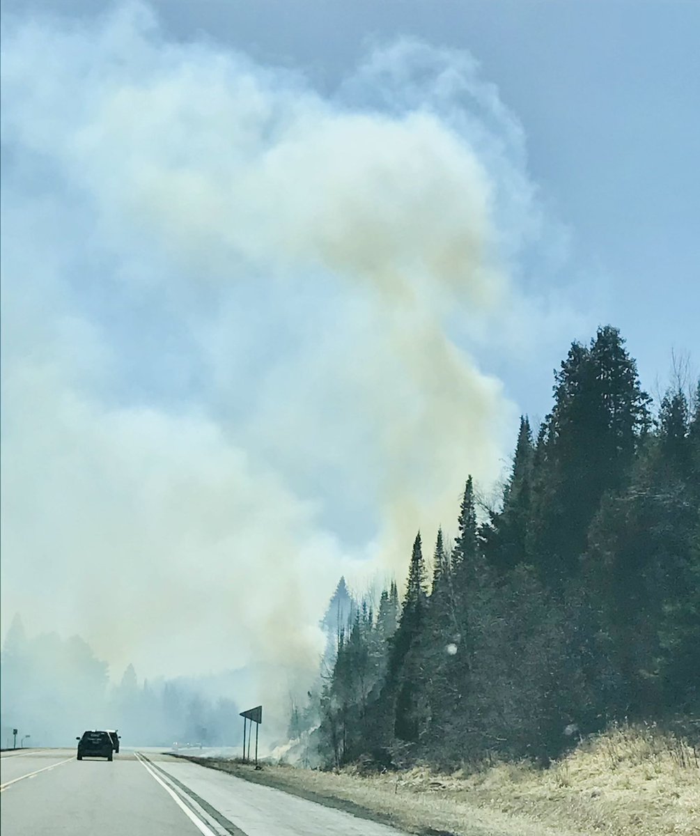 MN Scenic Hwy 61 near Silver Bay just before 3pm  today. A whole series of fires over miles that appeared to have originated at edge of roadway. Not good. #mn61fire #northshorefire