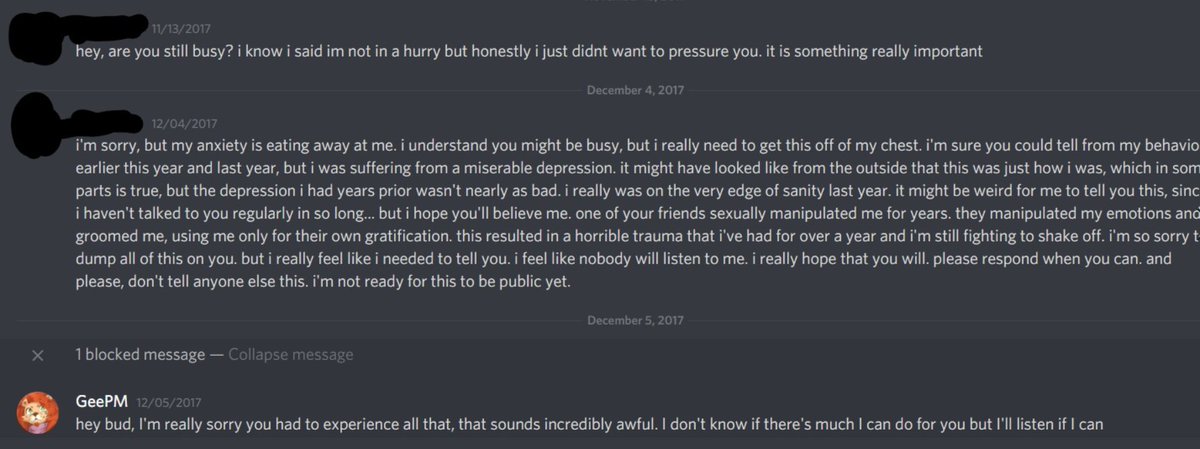 the 3rd one was cut from the original post to make room for proof that DW and GPM still streamed together. but i told GPM that it hurt to see my abuser interacting with him every day and he still did it anyway.it really hurt. i trusted GPM, looked up to him like a big brother.
