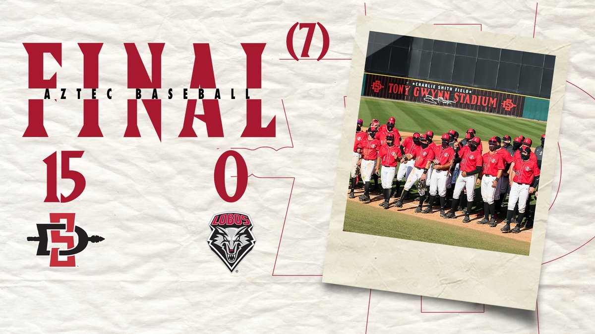 Aztec baseball final score graphic -- SDSU 15, New Mexico 0 - 04/03/21