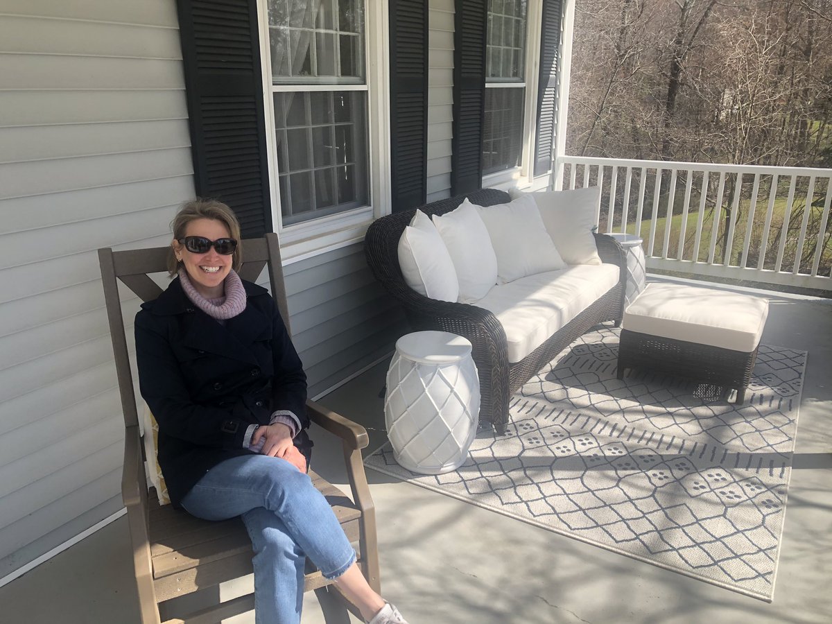 My wife and her newly furnished porch. I’m taking it over as my new wfh office 😆 woohoo!