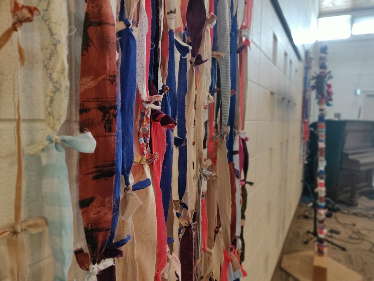 We took down each prayer tie as a community last night.....there were hundreds. We sang songs and said prayers and it was lovely. Today, some of us women shave spent 6 hours tenderly ironing each one and preparing a Resurrection Sunday display. #awakenweepingtree